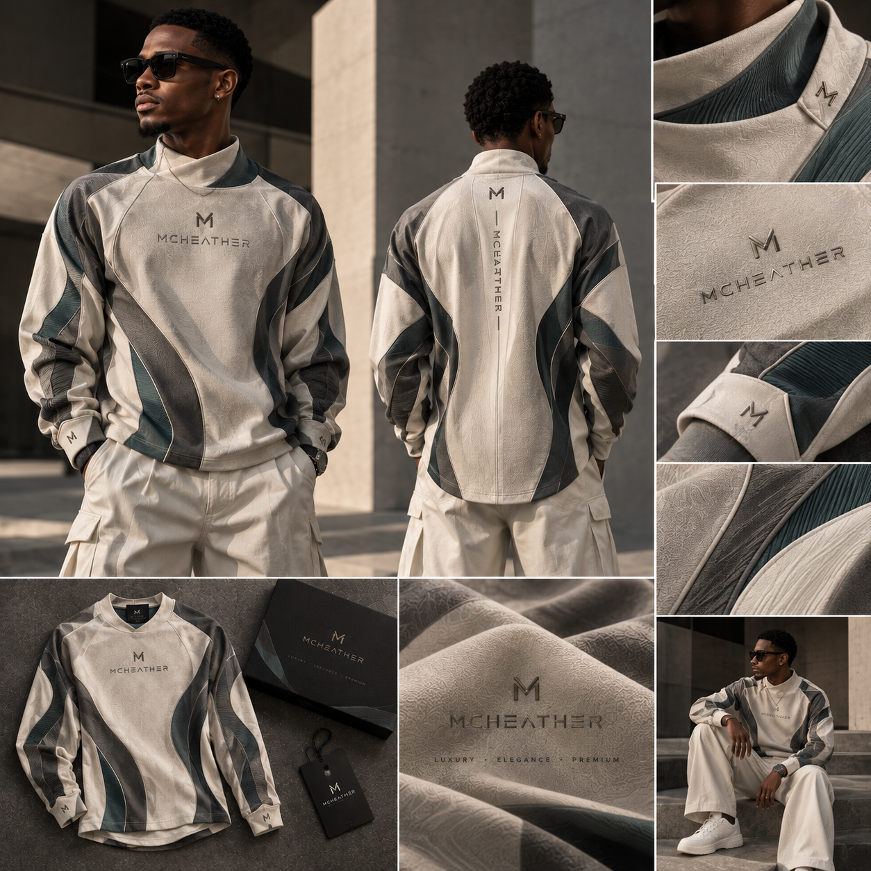 McHeather cream and charcoal technical top